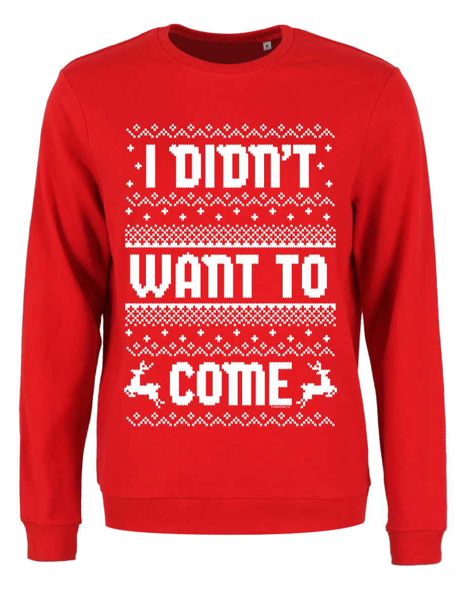 I Didn t Want To Come Ladies Red Christmas Jumper Grindstore