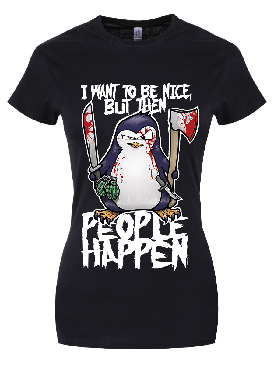 Psycho Penguin I Want To Be Nice Ladies Black T Shirt