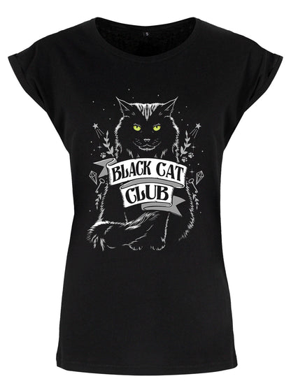 Black Cat Club Ladies Premium Black T-Shirt