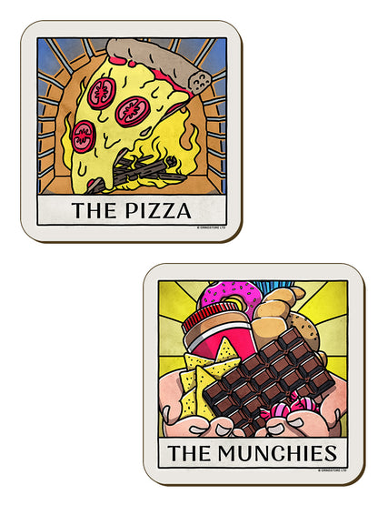 Deadly Tarot Life Pizza, Munchies, Tower & Feast 4 Piece Coaster Set