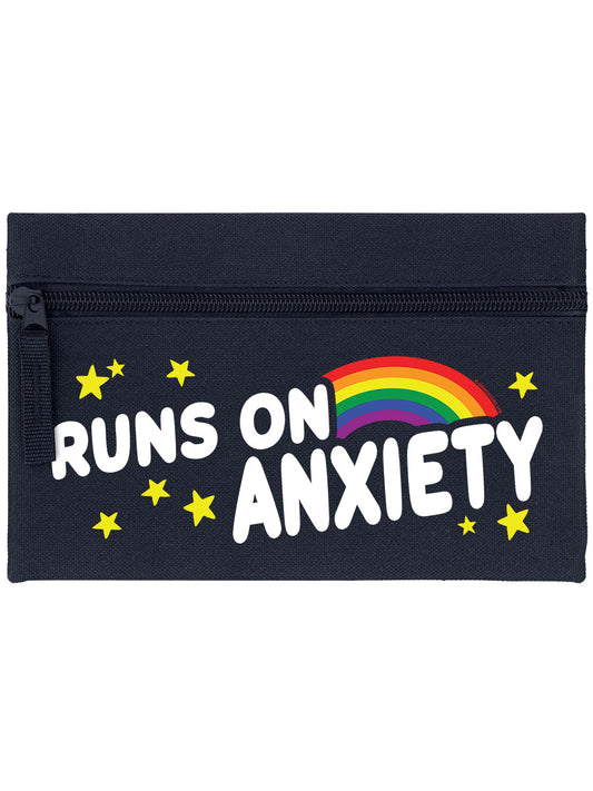 Runs On Anxiety Navy Blue Pencil Case