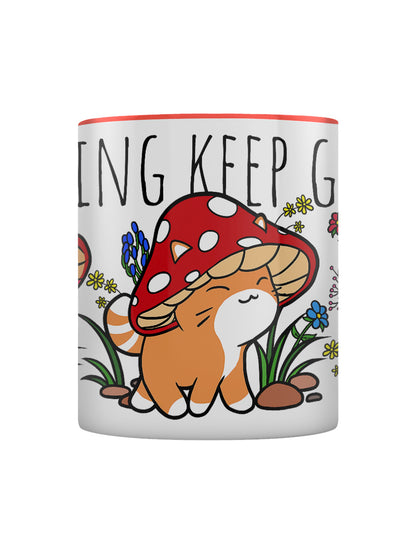 Keep Going Keep Growing Mushroom Cat Red Inner 2-Tone Mug