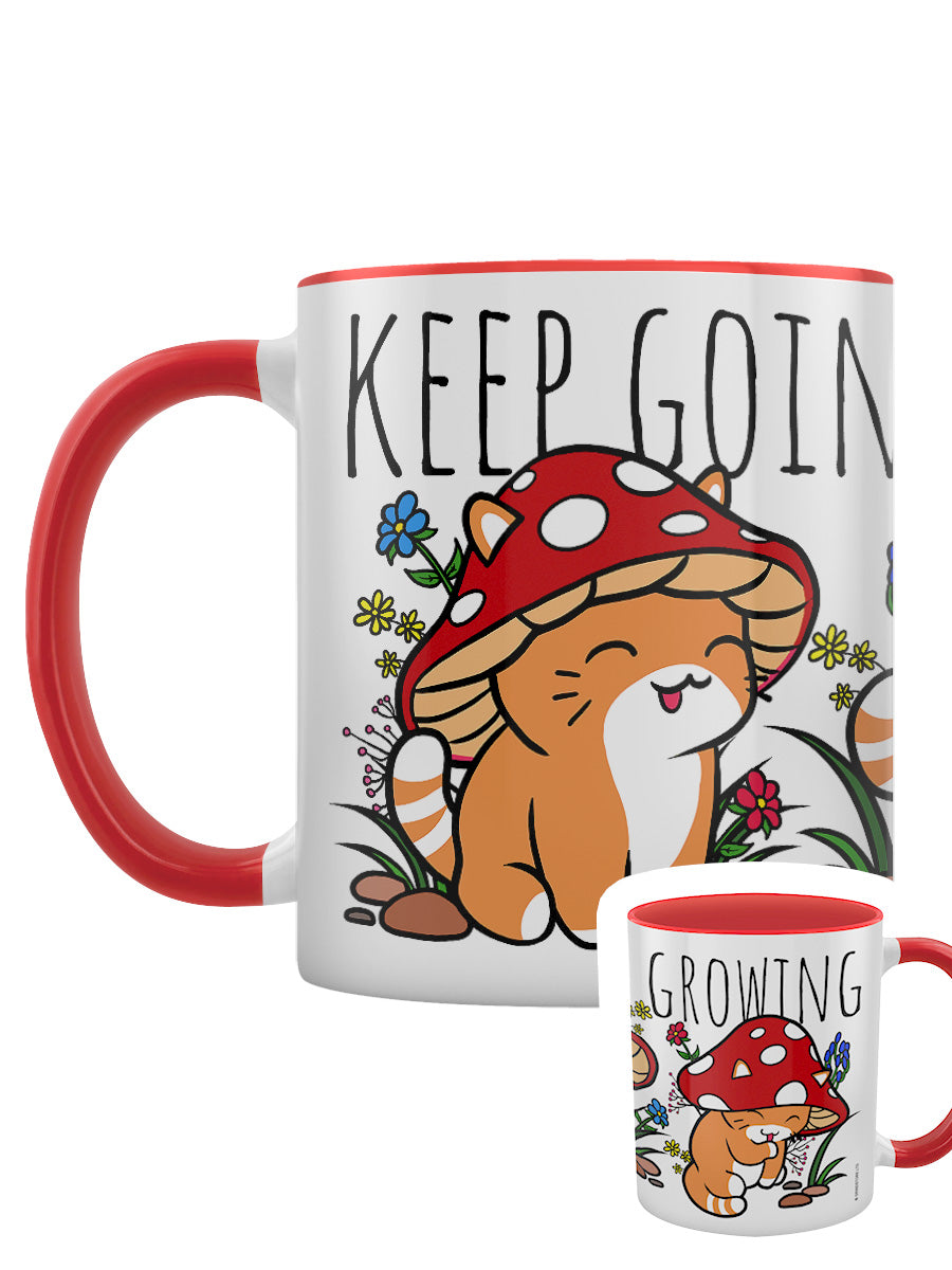 Keep Going Keep Growing Mushroom Cat Red Inner 2-Tone Mug