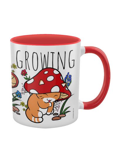 Keep Going Keep Growing Mushroom Cat Red Inner 2-Tone Mug