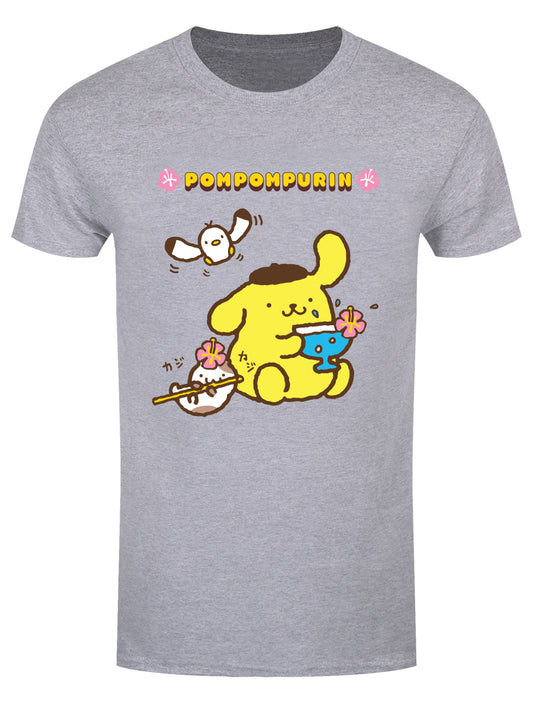 Sanrio Pompompurin Drinks Men's Grey T-Shirt