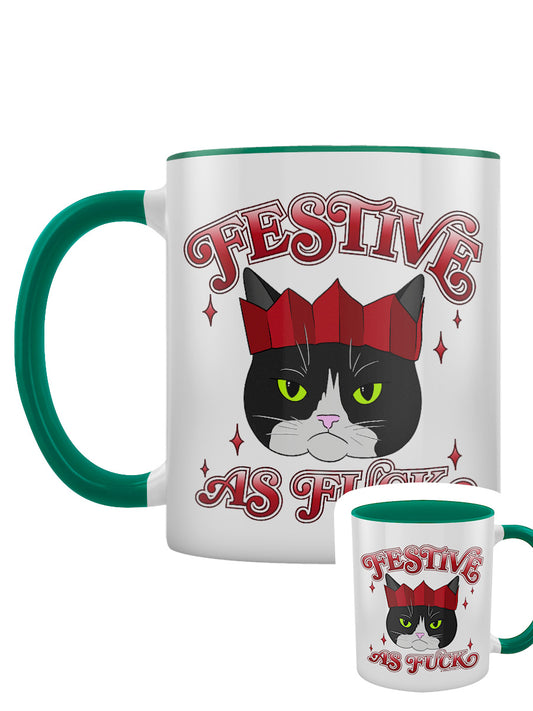 Festive As Fuck Cat Green Inner 2-Tone Mug