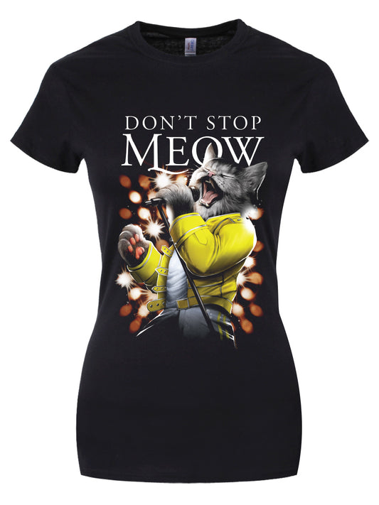 Playlist Pets Don't Stop Meow Ladies Black T-Shirt