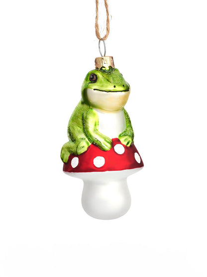 Frog on a Mushroom Shaped Christmas Bauble