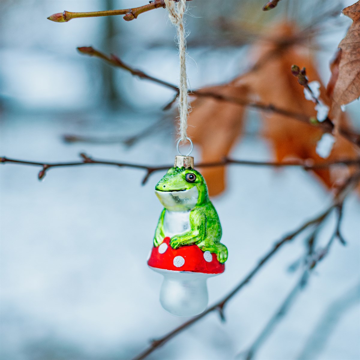 Frog on a Mushroom Shaped Christmas Bauble