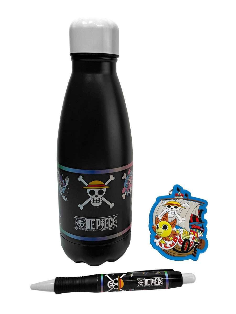 One Piece Straw Hat Crew Skull Emblems Gift Set (Bottle, Magnet & Pen)