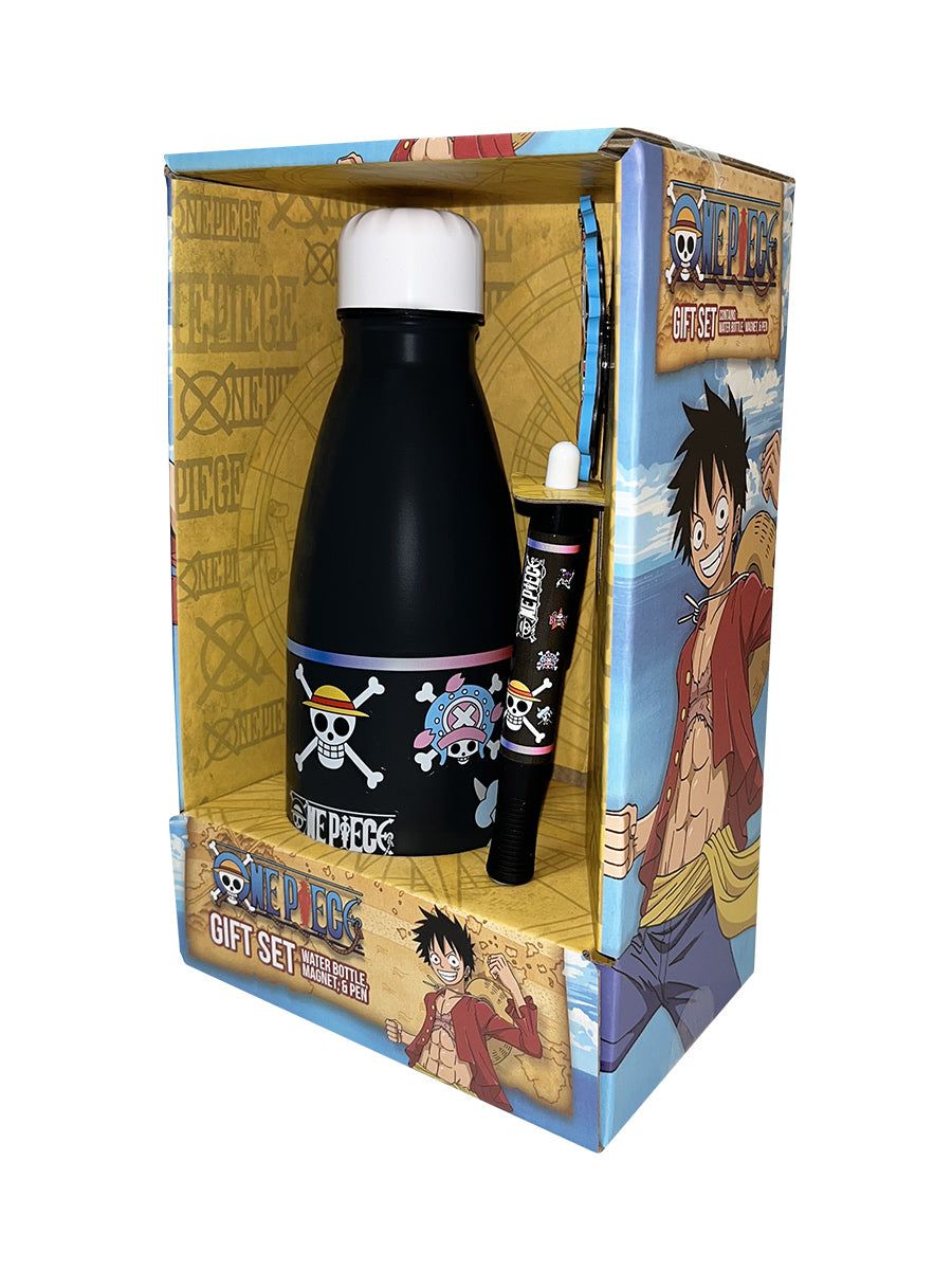 One Piece Straw Hat Crew Skull Emblems Gift Set (Bottle, Magnet & Pen)