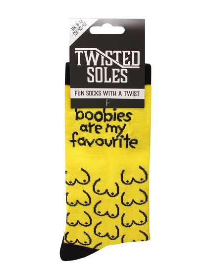 Twisted Soles Boobies Are My Favourite Novelty Adult Socks (1 Pair) Size UK 8-12