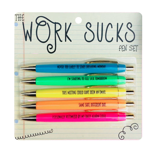 Work Sucks Pen Set - Set of 5 black ink ballpoint pens