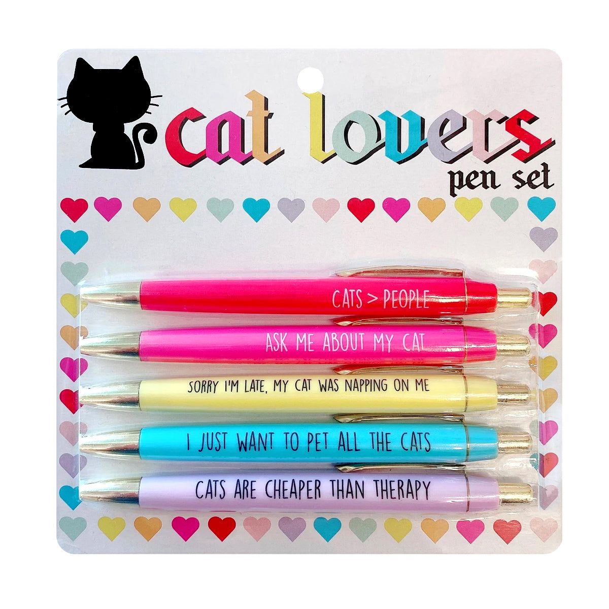 Cat Lovers Pen Set - Set of 5 black ink ballpoint pens