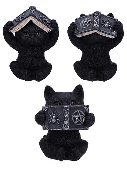 Three Wise Spell Cats Figurines - Set of 3