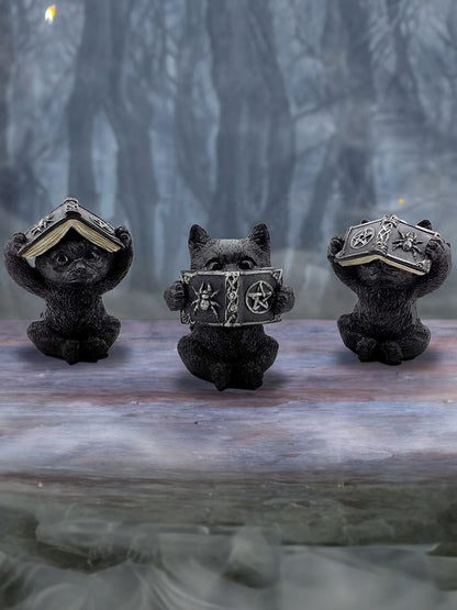 Three Wise Spell Cats Figurines - Set of 3