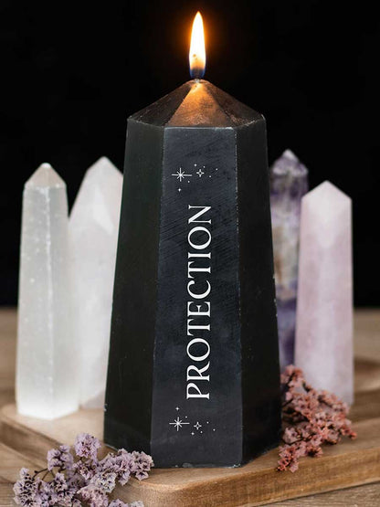 Protection Crystal Candle with Rough Black Obsidian