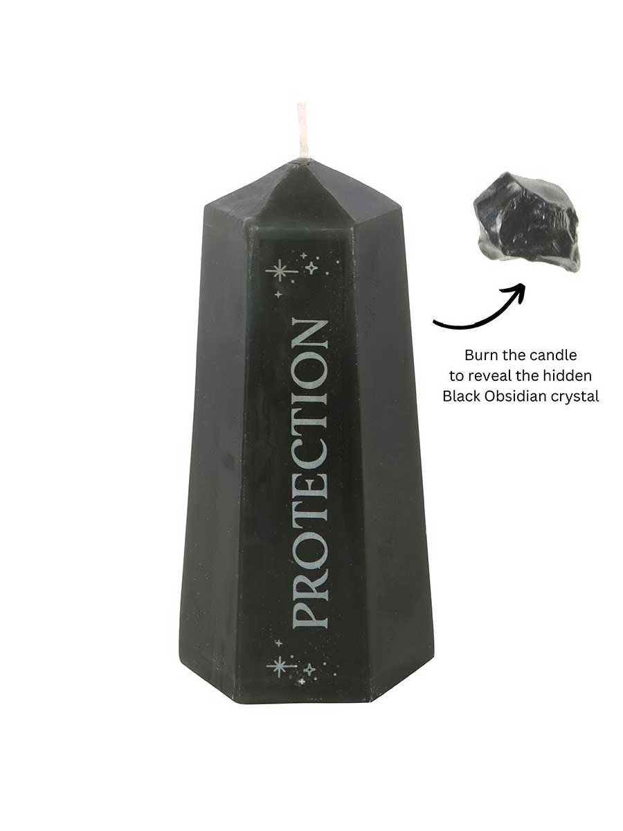 Protection Crystal Candle with Rough Black Obsidian