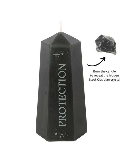 Protection Crystal Candle with Rough Black Obsidian