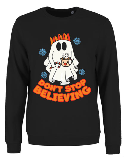 Galaxy Ghouls Don't Stop Believing Ladies Black Christmas Jumper