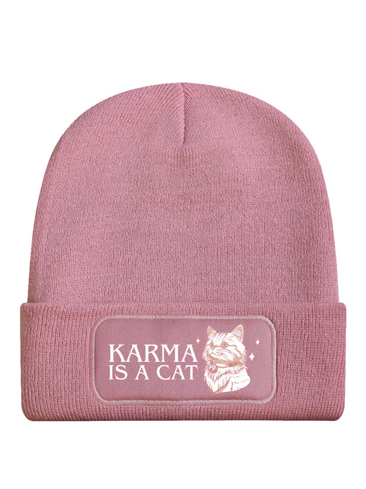 Karma Is A Cat Pale Pink Beanie