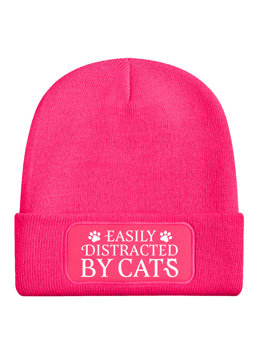 Easily Distracted By Cats Pink Beanie