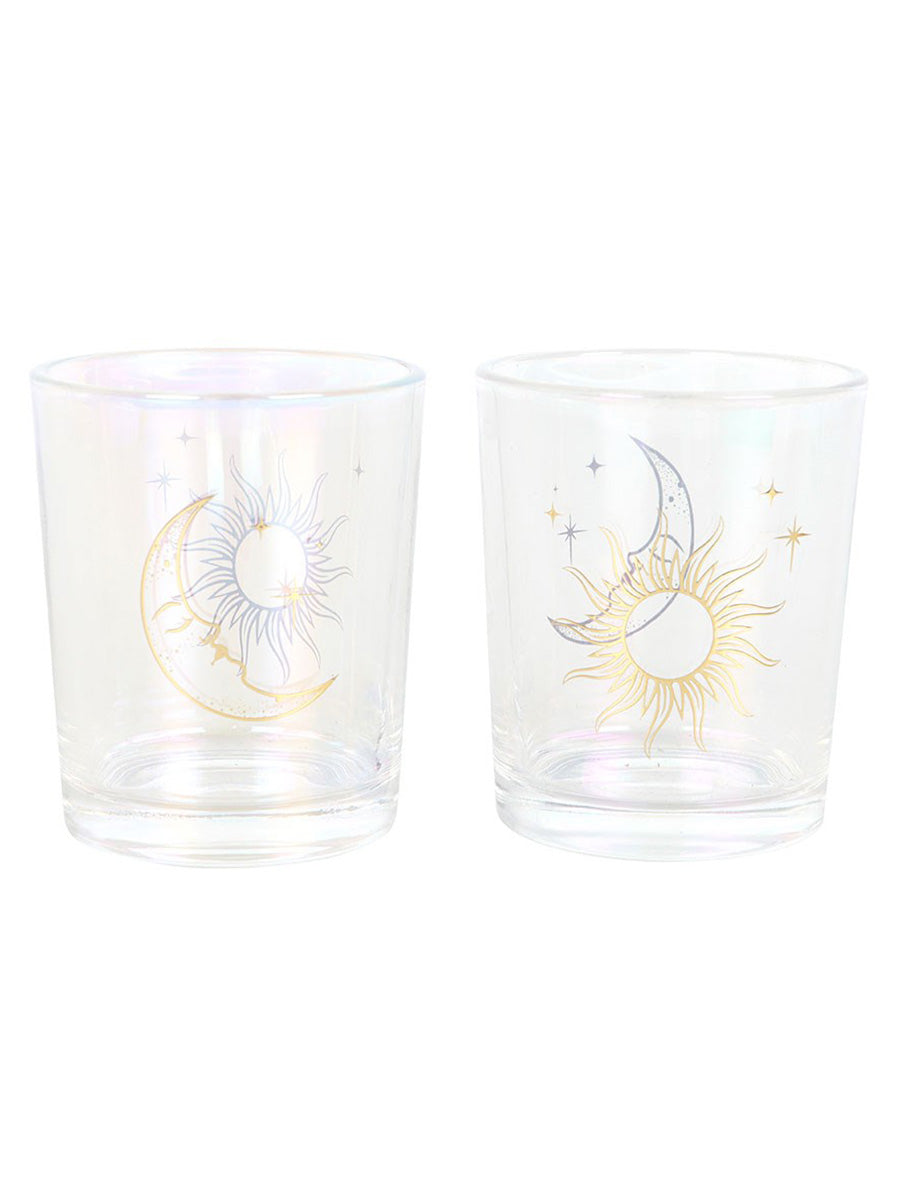 Iridescent Sun and Moon Votive Candle Holders