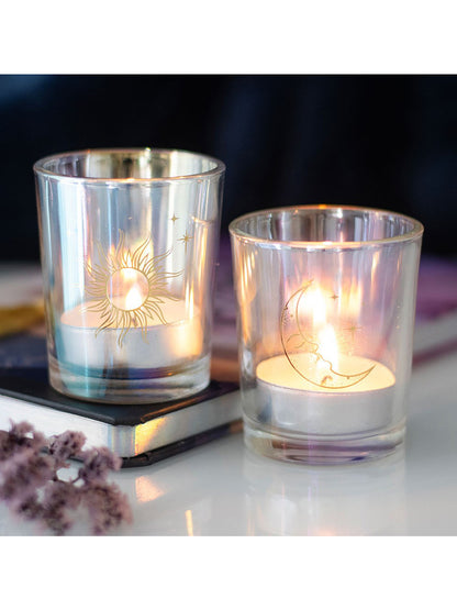 Iridescent Sun and Moon Votive Candle Holders