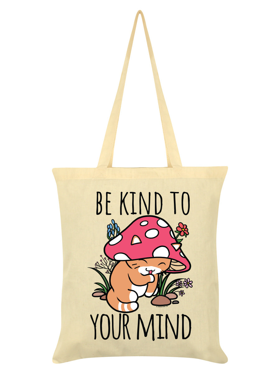 Be Kind To Your Mind Mushroom Cat Cream Tote Bag