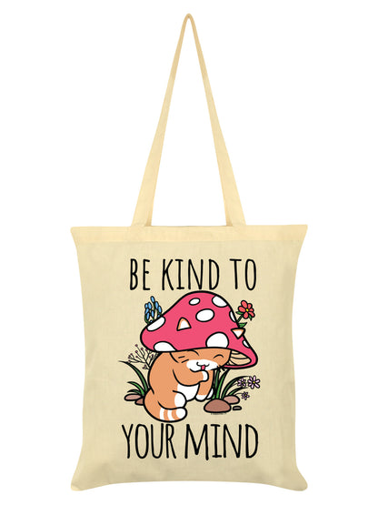 Be Kind To Your Mind Mushroom Cat Cream Tote Bag