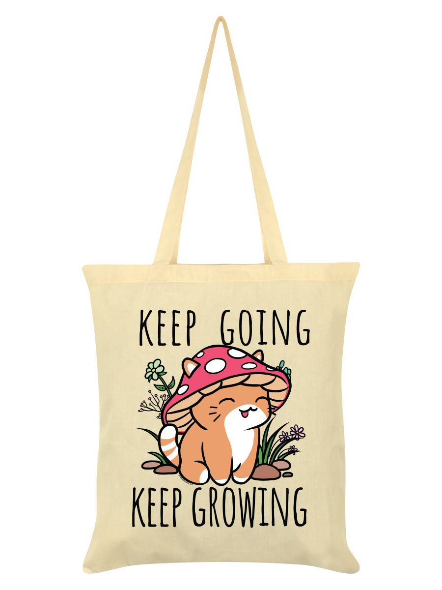 Keep Going Keep Growing Mushroom Cat Cream Tote Bag