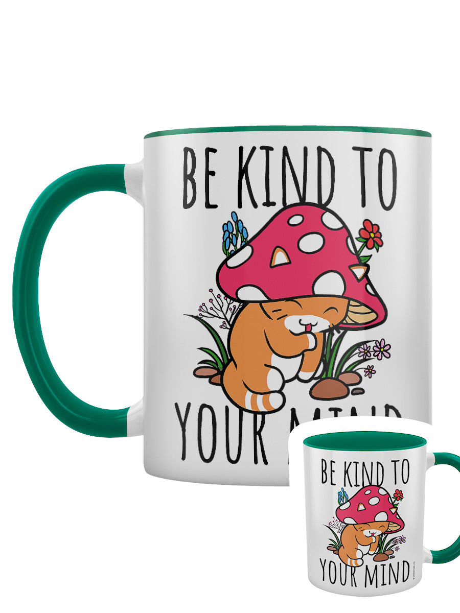 Be Kind To Your Mind Mushroom Cat Green Inner 2-Tone Mug