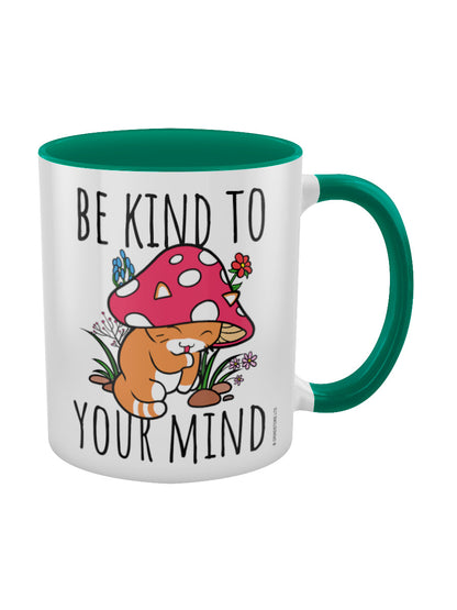 Be Kind To Your Mind Mushroom Cat Green Inner 2-Tone Mug