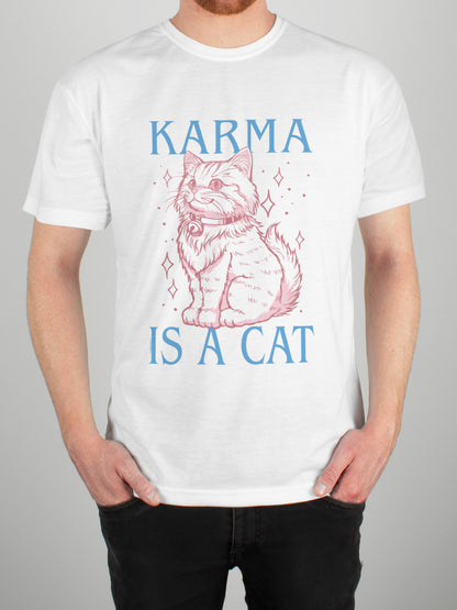 Karma Is A Cat White Men's T-Shirt