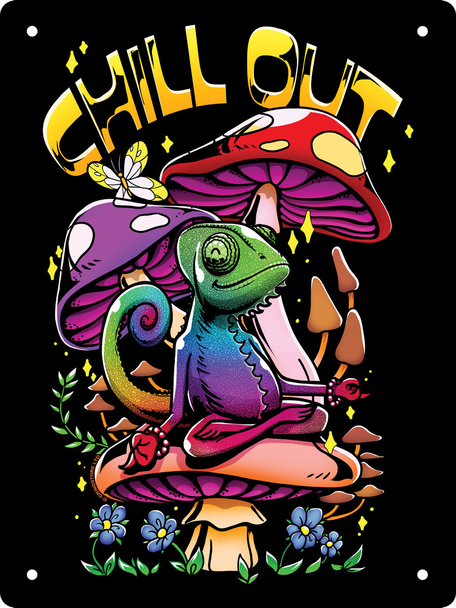 Chill Out Chameleon Mini Tin Sign